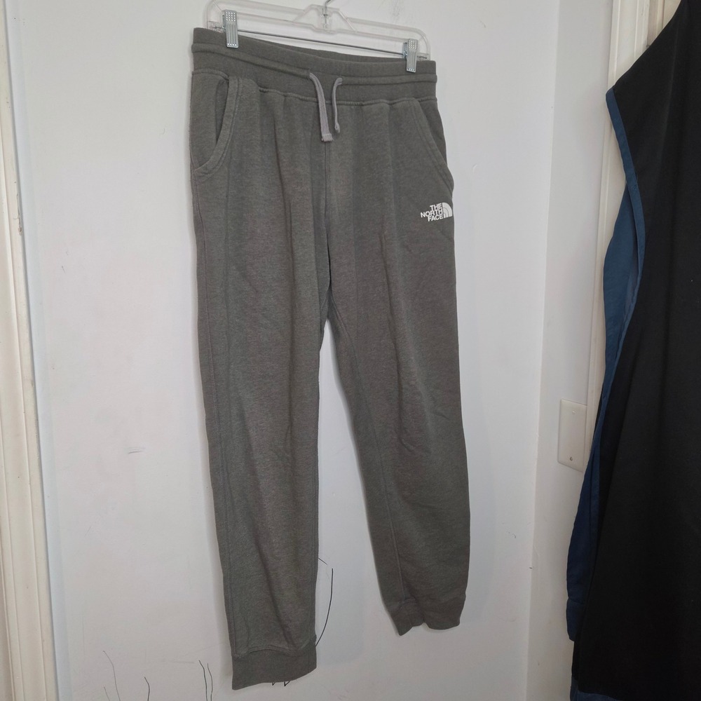 The North Face Mens Grey Fleece Jogger Sweatpants Size Medium Drawstring Logo